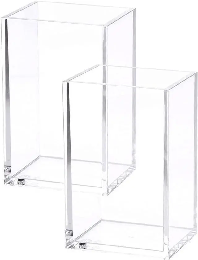 Main image of HSYMQ 2 Pack Clear Acrylic Pencil Pen Holder Cup, Makeup Brush Holder Acrylic Desk Accessories
