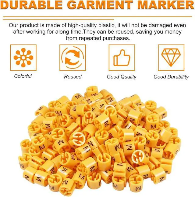 Alt view image 4 of 7 - 150Pcs Clothes Hanger Size Color-Coding Garment Size Markers | Plastic Hangers Size Tags, Fit 3.5mm Rod for Clothing Snap Number Labels Accessories Color Coding, (Yellow-M)