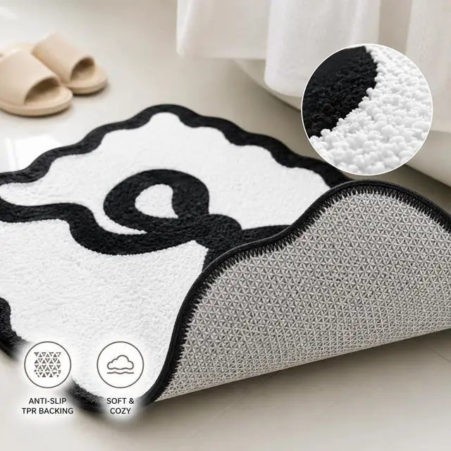 Alt view image 5 of 7 - Bathroom RugsBath Mat SetBlack and White Bath matsBow Rug Bathroom, Decor and Accessories Soft Microfiber, Ultra Absorbent, Non-Slip, for Kitchen, Shower, Bedroom, Sink Area (16x24)