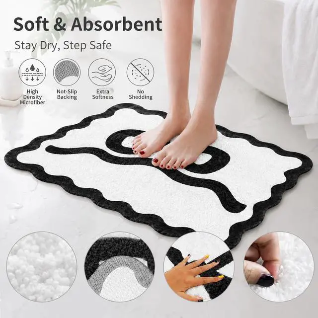 Alt view image 6 of 7 - Bathroom RugsBath Mat SetBlack and White Bath matsBow Rug Bathroom, Decor and Accessories Soft Microfiber, Ultra Absorbent, Non-Slip, for Kitchen, Shower, Bedroom, Sink Area (16x24)