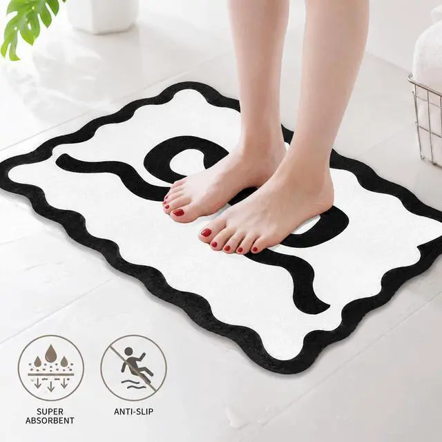 Alt view image 2 of 7 - Bathroom RugsBath Mat SetBlack and White Bath matsBow Rug Bathroom, Decor and Accessories Soft Microfiber, Ultra Absorbent, Non-Slip, for Kitchen, Shower, Bedroom, Sink Area (16x24)