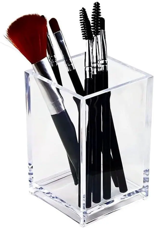 Alt view image 2 of 7 - HSYMQ 2 Pack Clear Acrylic Pencil Pen Holder Cup, Makeup Brush Holder Acrylic Desk Accessories