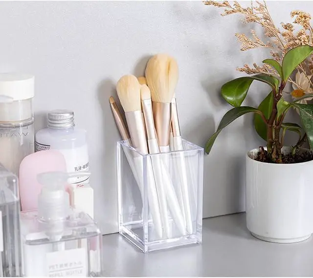 Alt view image 4 of 7 - HSYMQ 2 Pack Clear Acrylic Pencil Pen Holder Cup, Makeup Brush Holder Acrylic Desk Accessories
