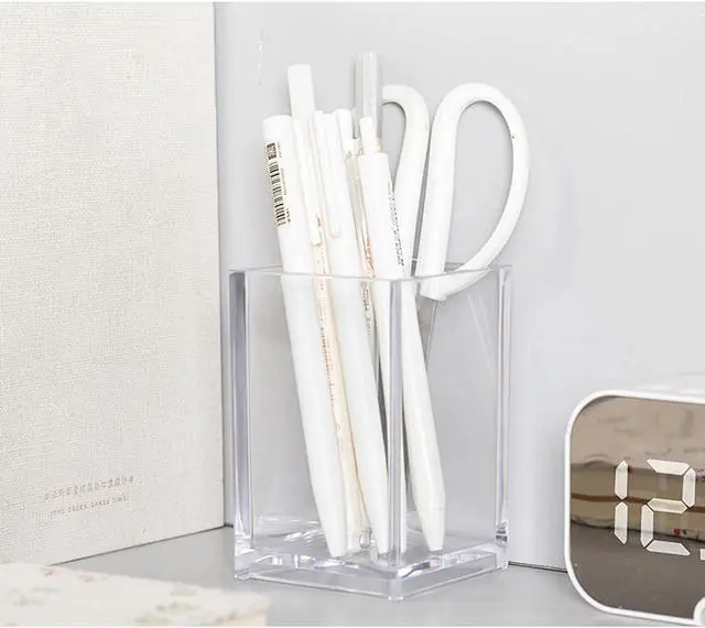 Alt view image 7 of 7 - HSYMQ 2 Pack Clear Acrylic Pencil Pen Holder Cup, Makeup Brush Holder Acrylic Desk Accessories
