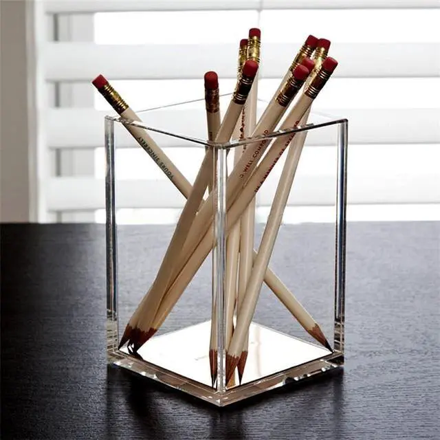 Alt view image 6 of 7 - HSYMQ 2 Pack Clear Acrylic Pencil Pen Holder Cup, Makeup Brush Holder Acrylic Desk Accessories