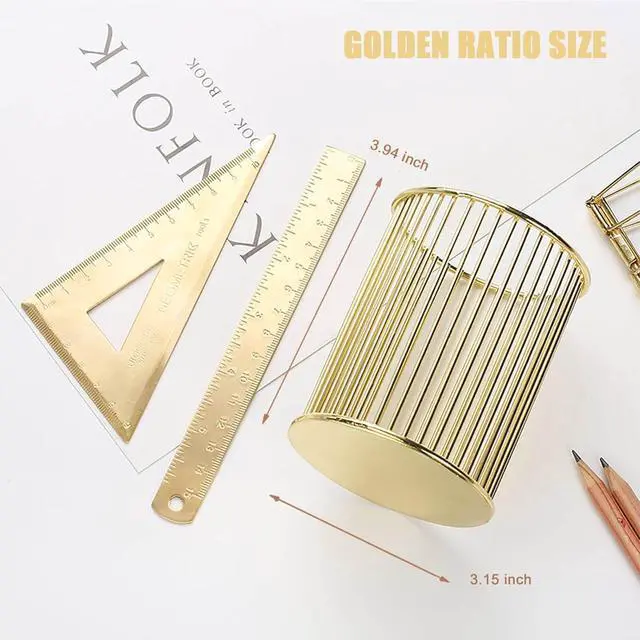 Alt view image 2 of 7 - Gold Pen Holder for Desk, Metal Pencil Holders Makeup Brushes Cup for Preppy Room Decor Office Home Bedroom School Organizer Toothbrush Holder Gold Decor Aesthetic Gift Accessories