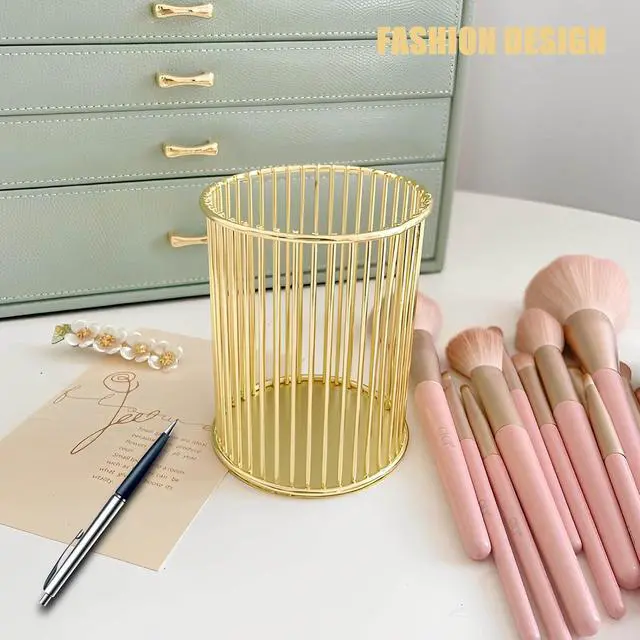 Alt view image 3 of 7 - Gold Pen Holder for Desk, Metal Pencil Holders Makeup Brushes Cup for Preppy Room Decor Office Home Bedroom School Organizer Toothbrush Holder Gold Decor Aesthetic Gift Accessories