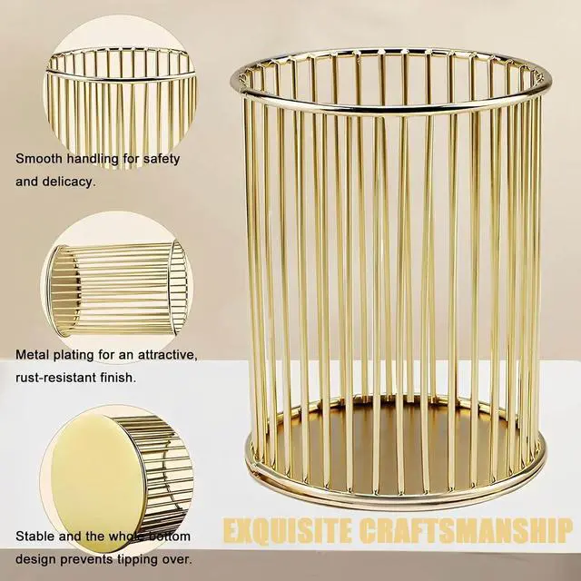 Alt view image 4 of 7 - Gold Pen Holder for Desk, Metal Pencil Holders Makeup Brushes Cup for Preppy Room Decor Office Home Bedroom School Organizer Toothbrush Holder Gold Decor Aesthetic Gift Accessories
