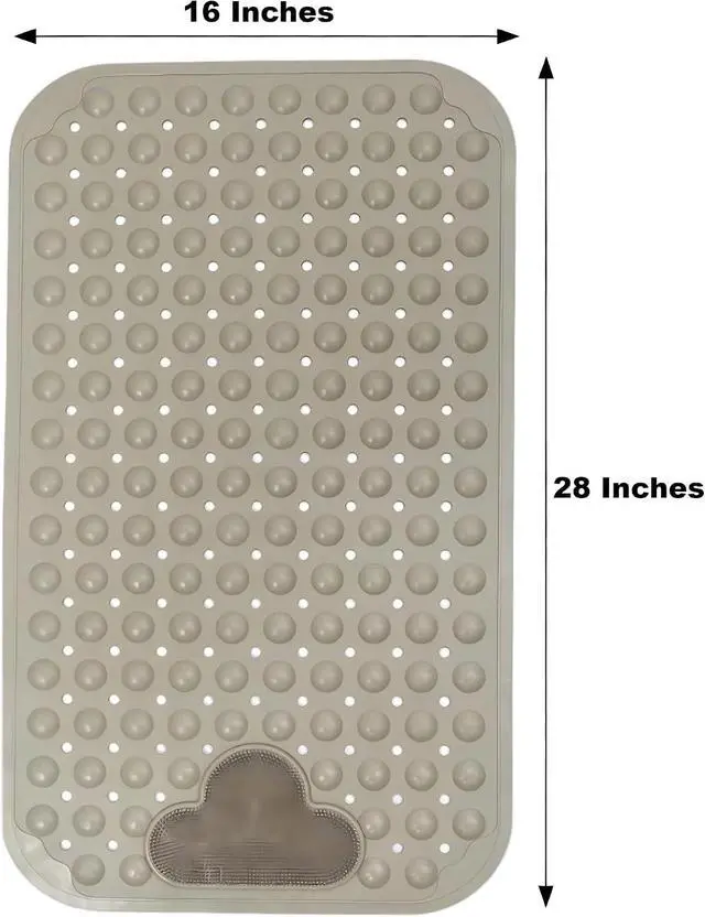 Alt view image 2 of 6 - Bathtub Anti-Slip Mat Shower Mat with Suction Cups Drain Hole Foot Massage Bathroom Floor Mat 28x16 Inch (Khaki)