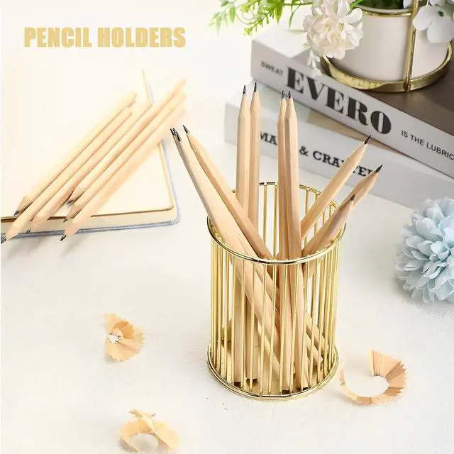 Alt view image 5 of 7 - Gold Pen Holder for Desk, Metal Pencil Holders Makeup Brushes Cup for Preppy Room Decor Office Home Bedroom School Organizer Toothbrush Holder Gold Decor Aesthetic Gift Accessories