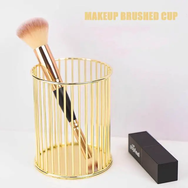 Alt view image 6 of 7 - Gold Pen Holder for Desk, Metal Pencil Holders Makeup Brushes Cup for Preppy Room Decor Office Home Bedroom School Organizer Toothbrush Holder Gold Decor Aesthetic Gift Accessories