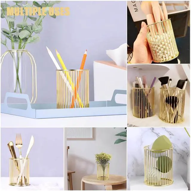 Alt view image 7 of 7 - Gold Pen Holder for Desk, Metal Pencil Holders Makeup Brushes Cup for Preppy Room Decor Office Home Bedroom School Organizer Toothbrush Holder Gold Decor Aesthetic Gift Accessories