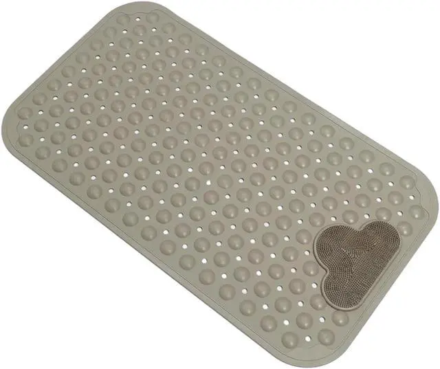 Alt view image 6 of 6 - Bathtub Anti-Slip Mat Shower Mat with Suction Cups Drain Hole Foot Massage Bathroom Floor Mat 28x16 Inch (Khaki)