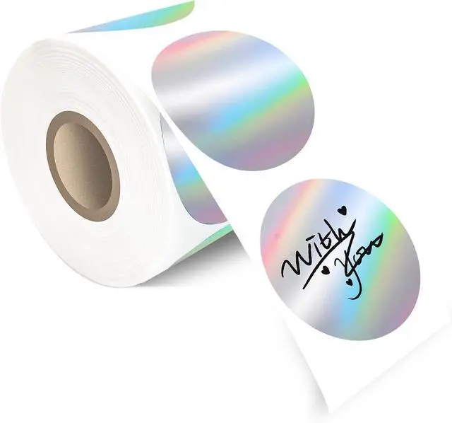 Main image of 400Pcs/Roll - 2 Inch Holographic Silver Thermal Labels, Waterproof & Oil-Resistant Round Stickers, Circle Printer Labels for Business Logo, Pricing, Address, Thanks/Blessing Label