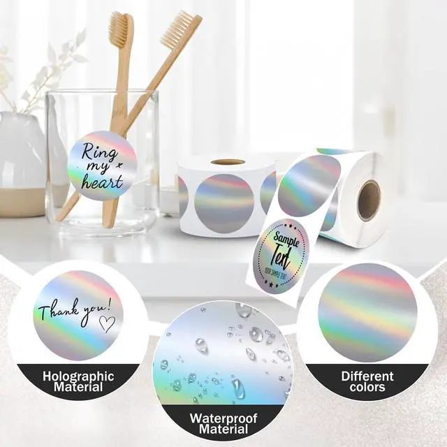 Alt view image 2 of 6 - 400Pcs/Roll - 2 Inch Holographic Silver Thermal Labels, Waterproof & Oil-Resistant Round Stickers, Circle Printer Labels for Business Logo, Pricing, Address, Thanks/Blessing Label