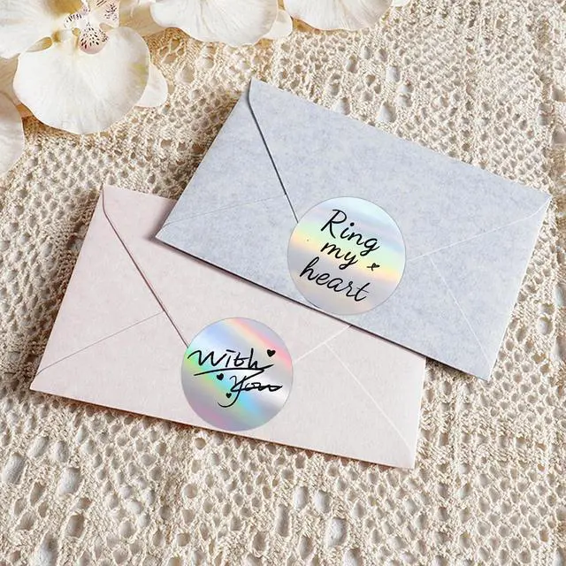 Alt view image 3 of 6 - 400Pcs/Roll - 2 Inch Holographic Silver Thermal Labels, Waterproof & Oil-Resistant Round Stickers, Circle Printer Labels for Business Logo, Pricing, Address, Thanks/Blessing Label