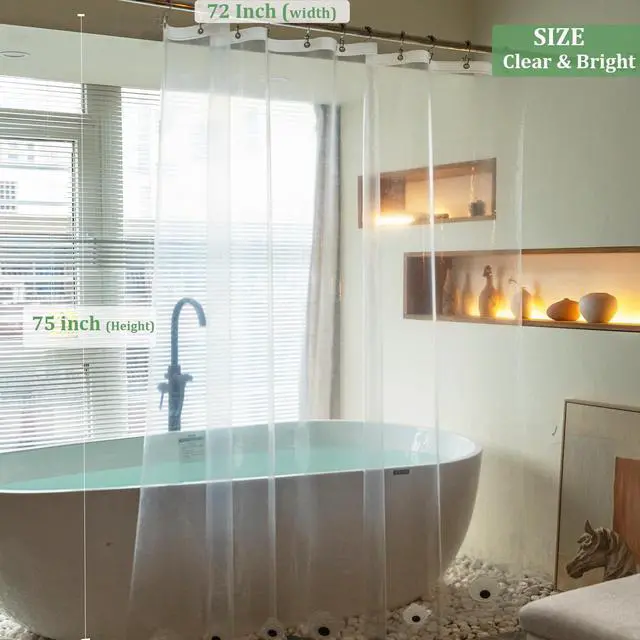 Alt view image 6 of 7 - Long Shower Curtain Liner,72x75 Inch Length PEVA Clear Plastic Tall Shower Liner with 6 Magnets for Bathroom, Lightweight & Waterproof with Rustproof Grommets