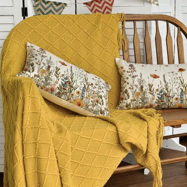 Alt view image 4 of 7 - AVOIN colorlife Fall Flowers Throw Pillow Covers 12x20 Inch Set of 2 | Seasonal Autumn Thanksgiving Harvest Decoration for Sofa Couch Farmhouse Living Room Decor