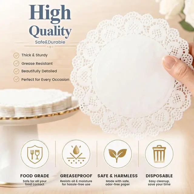 Alt view image 3 of 6 - HAKSEN 108 PCS Paper Doilies, 6.5, 8.5 and 10.5 inch Lace Doilies for Table | Round Paper Placemats for Party Table Cakes Dessert Trays Tableware Crafts Wedding and More
