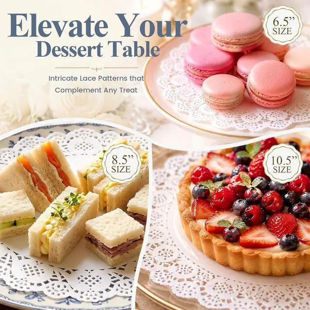 Alt view image 4 of 6 - HAKSEN 108 PCS Paper Doilies, 6.5, 8.5 and 10.5 inch Lace Doilies for Table | Round Paper Placemats for Party Table Cakes Dessert Trays Tableware Crafts Wedding and More