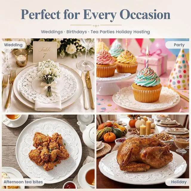 Alt view image 6 of 6 - HAKSEN 108 PCS Paper Doilies, 6.5, 8.5 and 10.5 inch Lace Doilies for Table | Round Paper Placemats for Party Table Cakes Dessert Trays Tableware Crafts Wedding and More