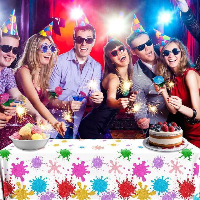 Alt view image 4 of 6 - CMUSKO Paint Party Decorations 3Pcs Art Party Tablecloth Plastic Watercolor Painting Table Covers for Paint Splatter Birthday Decorations Supplies, 108x180cm