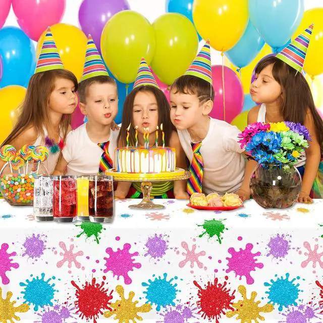 Alt view image 2 of 6 - CMUSKO Paint Party Decorations 3Pcs Art Party Tablecloth Plastic Watercolor Painting Table Covers for Paint Splatter Birthday Decorations Supplies, 108x180cm