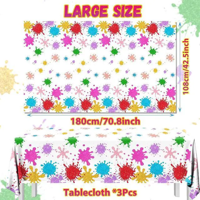 Alt view image 6 of 6 - CMUSKO Paint Party Decorations 3Pcs Art Party Tablecloth Plastic Watercolor Painting Table Covers for Paint Splatter Birthday Decorations Supplies, 108x180cm