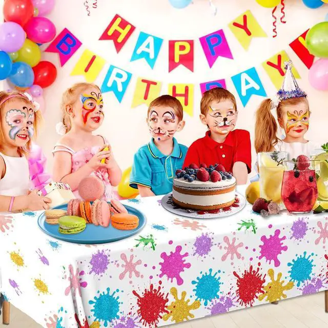Alt view image 3 of 6 - CMUSKO Paint Party Decorations 3Pcs Art Party Tablecloth Plastic Watercolor Painting Table Covers for Paint Splatter Birthday Decorations Supplies, 108x180cm