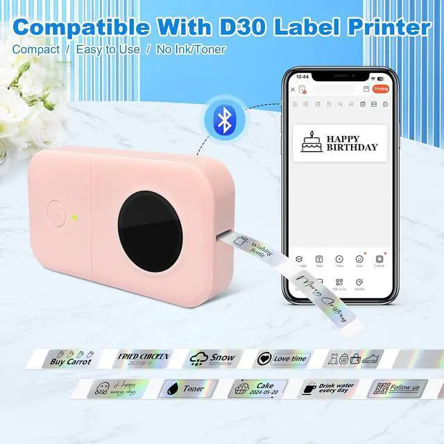 Alt view image 3 of 7 - PARLAIM Label Maker Tape,Thermal Label 0.55"X1.18" (14mm X 30mm) 210 Labels/Roll,Compatible with D30 Label Printer,Self-Adhesive Label Tape for for Home Office Small Business (Holographic Silver)