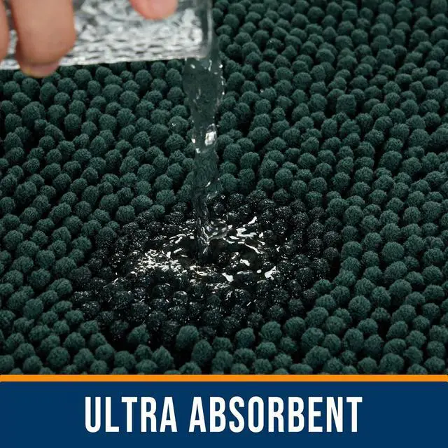 Alt view image 3 of 6 - Chenille Bathroom Rug 24"x16" Extra Soft Absorbent Quick Dry Rugs, Green | Machine Washable Non-Slip Rugs for Tub Shower and Bathroom Floor Plush Shaggy Home Decor