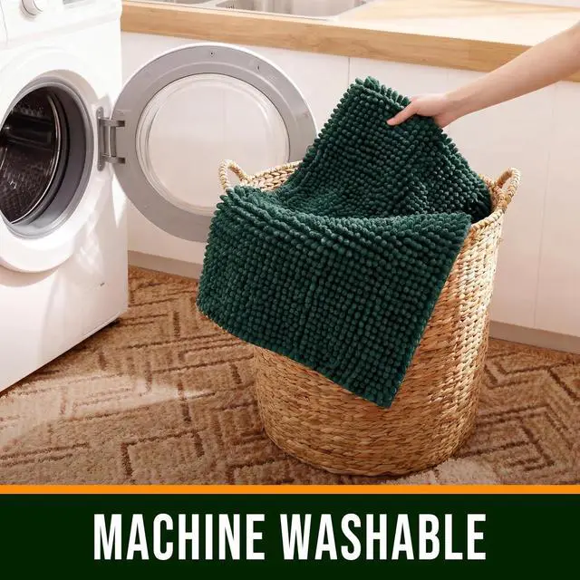 Alt view image 6 of 6 - Chenille Bathroom Rug 24"x16" Extra Soft Absorbent Quick Dry Rugs, Green | Machine Washable Non-Slip Rugs for Tub Shower and Bathroom Floor Plush Shaggy Home Decor