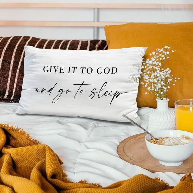 Alt view image 2 of 6 - Knibeo Give It to God and Go to Sleep, Decorative Pillows Covers for Bed, Throw Pillows Cover for Bed,12x20 Pillow Cover,Decorative Bed Pillows for Bedroom Room(12x20, White)