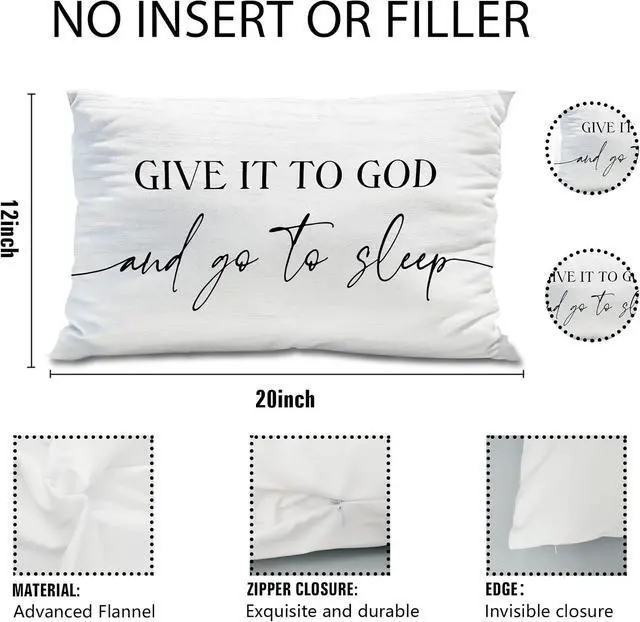 Alt view image 3 of 6 - Knibeo Give It to God and Go to Sleep, Decorative Pillows Covers for Bed, Throw Pillows Cover for Bed,12x20 Pillow Cover,Decorative Bed Pillows for Bedroom Room(12x20, White)