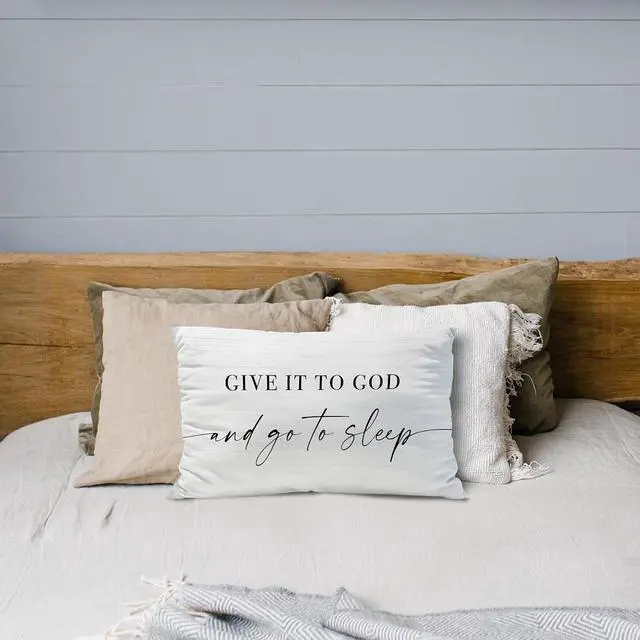 Alt view image 4 of 6 - Knibeo Give It to God and Go to Sleep, Decorative Pillows Covers for Bed, Throw Pillows Cover for Bed,12x20 Pillow Cover,Decorative Bed Pillows for Bedroom Room(12x20, White)