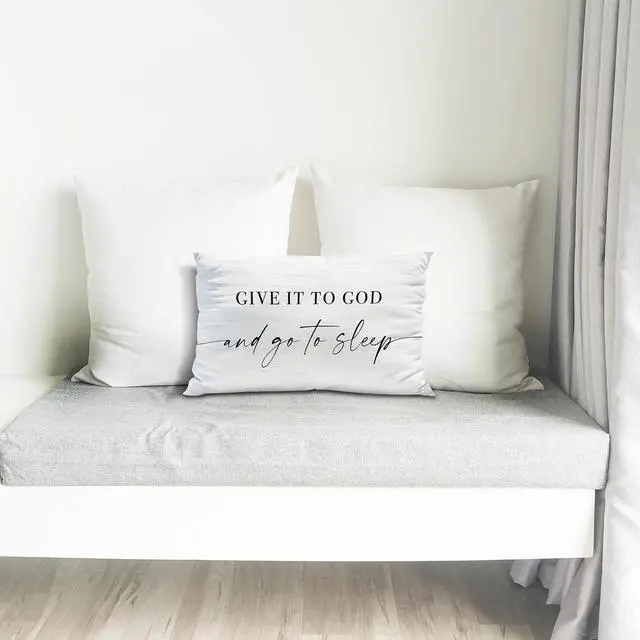 Alt view image 5 of 6 - Knibeo Give It to God and Go to Sleep, Decorative Pillows Covers for Bed, Throw Pillows Cover for Bed,12x20 Pillow Cover,Decorative Bed Pillows for Bedroom Room(12x20, White)
