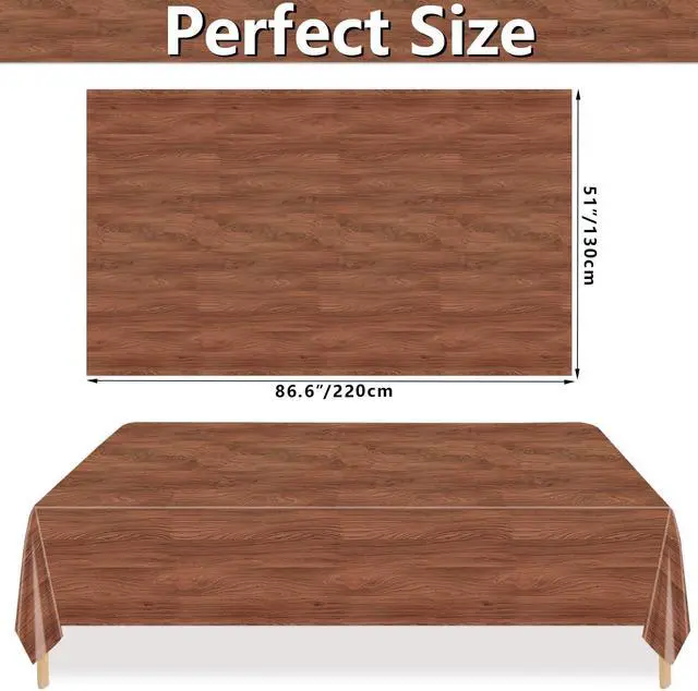 Alt view image 2 of 7 - 2Pcs Wood Grain Tablecloths, Rustic Table Covers, Rectangular Brown Wood Tablecloth for Rustic, Western Barn Themed, Cowboy Party Decorations, 51 x 86.6 Inch