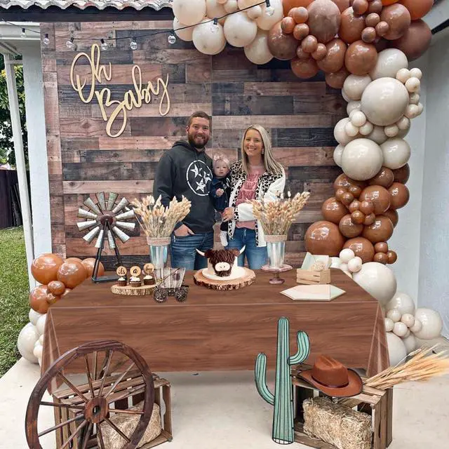 Alt view image 4 of 7 - 2Pcs Wood Grain Tablecloths, Rustic Table Covers, Rectangular Brown Wood Tablecloth for Rustic, Western Barn Themed, Cowboy Party Decorations, 51 x 86.6 Inch