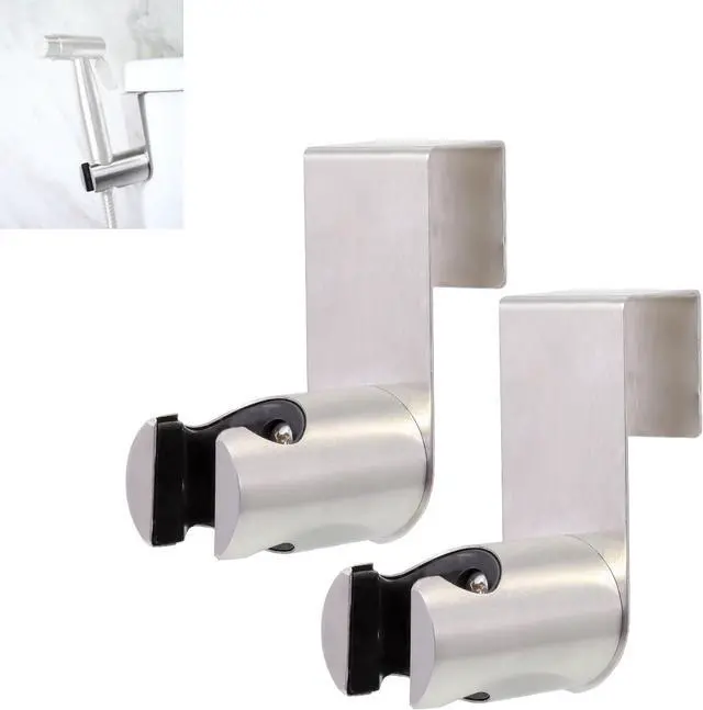 Main image of 2 Pieces Stainless Steel Bidet Sprayer Holder, Handheld Bidet Sprayer Hanger Hook for Toilet Tank Brushed Nickel
