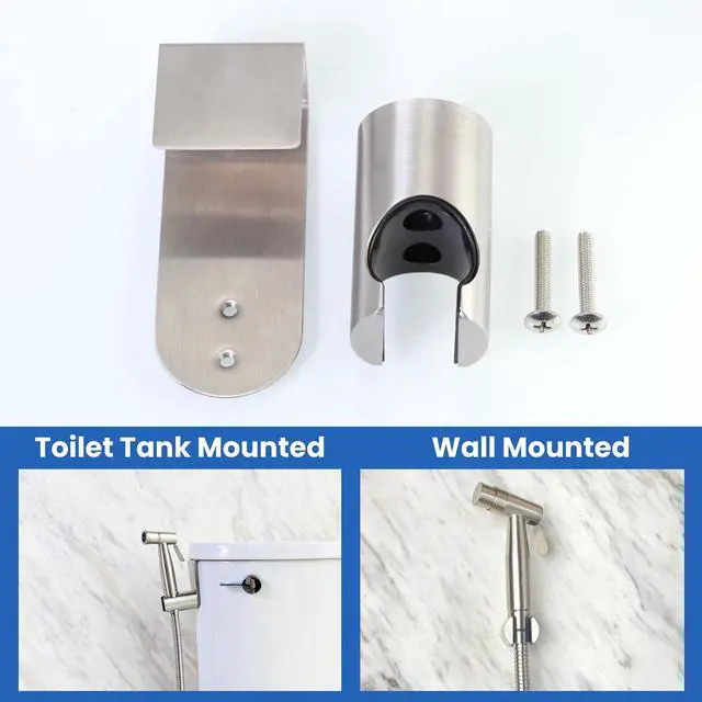 Alt view image 3 of 6 - 2 Pieces Stainless Steel Bidet Sprayer Holder, Handheld Bidet Sprayer Hanger Hook for Toilet Tank Brushed Nickel