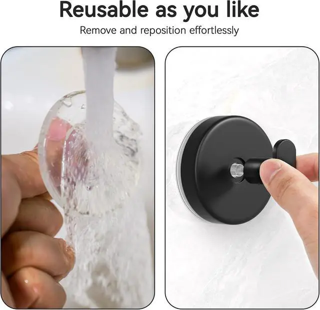 Alt view image 2 of 6 - Suction Cup Hooks for Shower, Removable Towel Hooks for Bathroom, Kitchen, Glass Door, Mirror, Tile Loofah, Towel, Coat, Bath Robe Hook for Hanging, Black 6 Pack