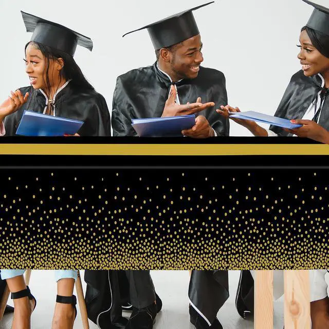 Alt view image 7 of 7 - 4Pack Black and Gold Tablecloths for Events, 54" x 108" Plastic Table Cloth Disposable for Rectangle Tables, Waterproof Table Cloth Cover for New Years Eve Decorations Holiday Birthday Wedding Dining