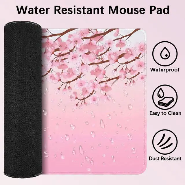 Alt view image 2 of 7 - Large Desk Keyboard Mouse Pads Mats 11.8 x 23.6 Inches | Non-Slip, 3mm Thickness, Stitched Edge, Washable, Resilient, for Office Accessories (Pink Sakura)
