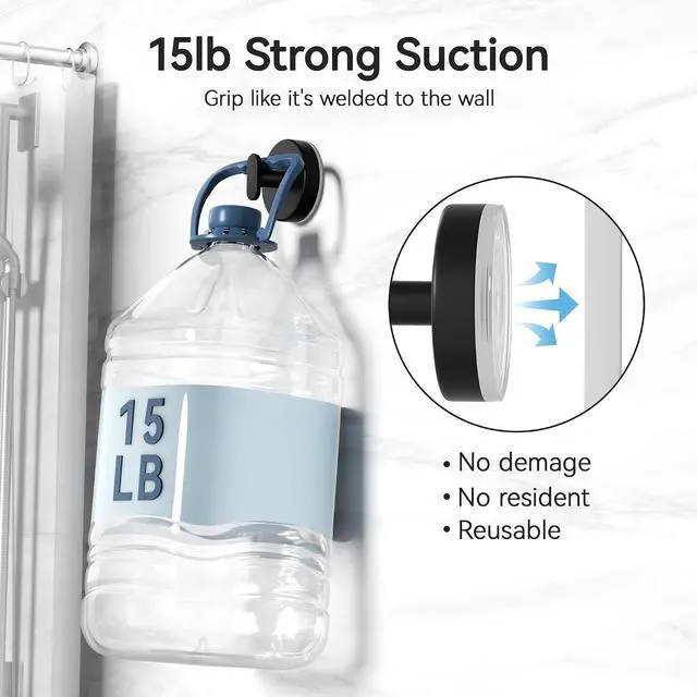 Alt view image 3 of 6 - Suction Cup Hooks for Shower, Removable Towel Hooks for Bathroom, Kitchen, Glass Door, Mirror, Tile Loofah, Towel, Coat, Bath Robe Hook for Hanging, Black 6 Pack