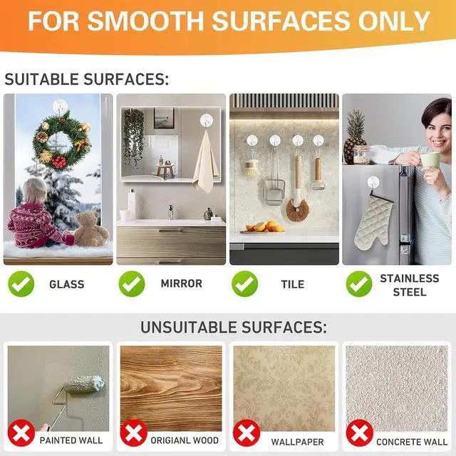 Alt view image 3 of 7 - KORCCI Suction Cup Hooks 16Pack - Max Load 10LB, 1.77Inch Clear Medium Suction Cups, No Trace, Reusable & Removable, Stainless Steel Hooks, for Tile, Glass, Window, Shower, Kitchen, Bathroom