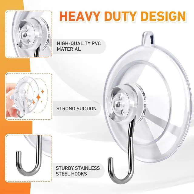 Alt view image 4 of 7 - KORCCI Suction Cup Hooks 16Pack - Max Load 10LB, 1.77Inch Clear Medium Suction Cups, No Trace, Reusable & Removable, Stainless Steel Hooks, for Tile, Glass, Window, Shower, Kitchen, Bathroom