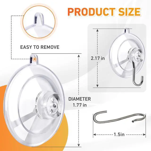 Alt view image 5 of 7 - KORCCI Suction Cup Hooks 16Pack - Max Load 10LB, 1.77Inch Clear Medium Suction Cups, No Trace, Reusable & Removable, Stainless Steel Hooks, for Tile, Glass, Window, Shower, Kitchen, Bathroom