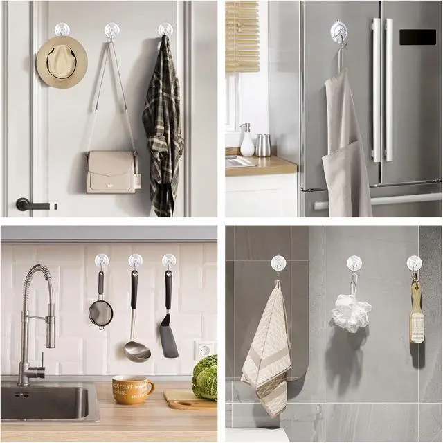 Alt view image 7 of 7 - KORCCI Suction Cup Hooks 16Pack - Max Load 10LB, 1.77Inch Clear Medium Suction Cups, No Trace, Reusable & Removable, Stainless Steel Hooks, for Tile, Glass, Window, Shower, Kitchen, Bathroom