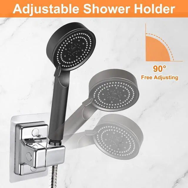 Alt view image 3 of 7 - uxcell Shower Head Holder Strong Adhesive, Adjustable Handheld Shower Wand Holder, No Drilling Handheld Showerhead Clips (Square, Silver)
