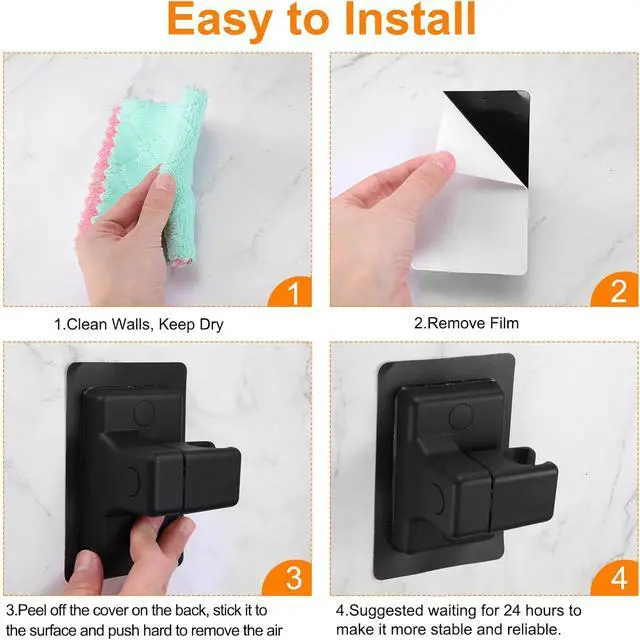 Alt view image 5 of 7 - uxcell Shower Head Holder Strong Adhesive, Adjustable Handheld Shower Wand Holder, No Drilling Handheld Showerhead Clips (Square, Silver)